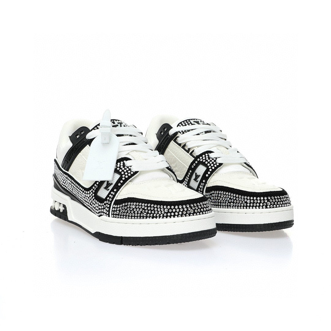 LV Trainer White Rhinestone