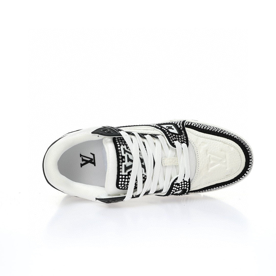 LV Trainer White Rhinestone