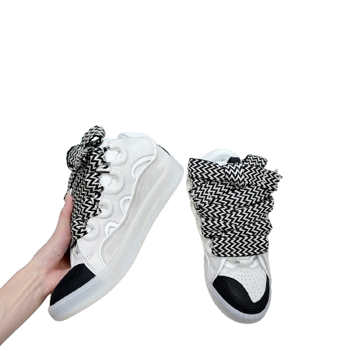 Lanvin Curb White Grey Lace up